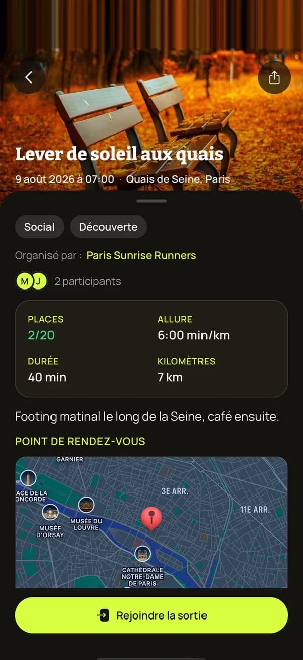 Écran de GOSO : détail d'une sortie au lever du soleil