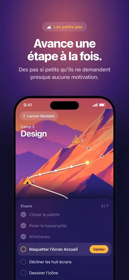 Reclaim : étapes du camp Design